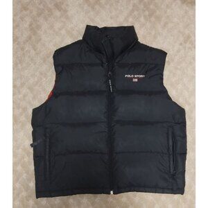 Vintage Polo Sport Ralph Lauren Vest Men's Large Black Down Puffer 90s USA Flag